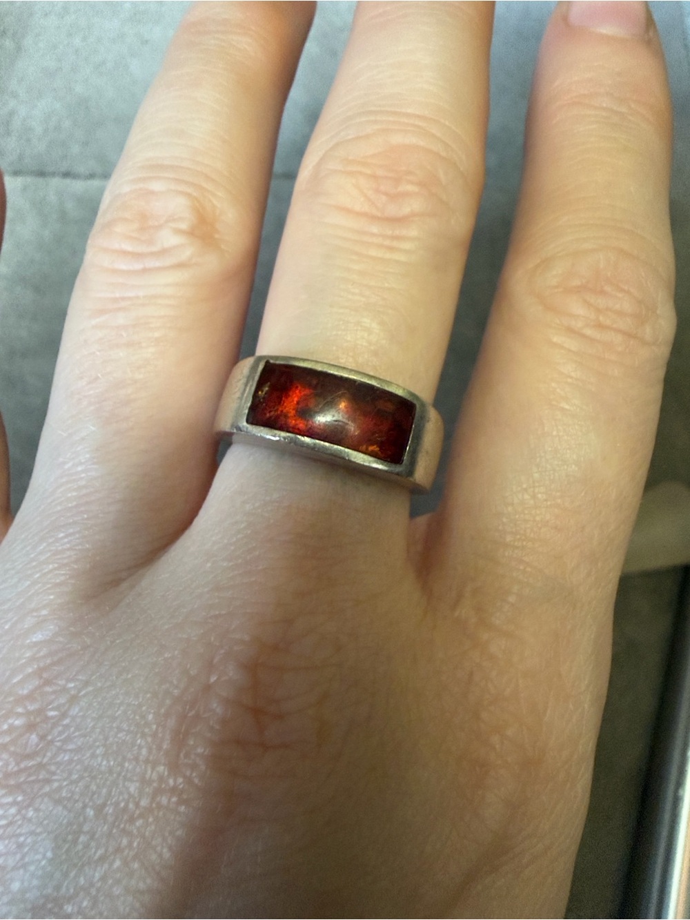 Sterling Silver Ring with Baltic Amber Inlay